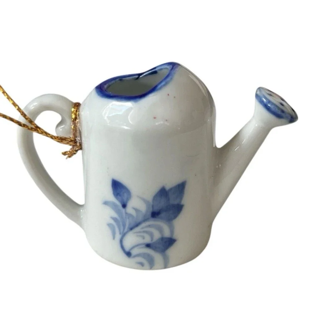 Williams Sonoma Porcelain Watering Can Hand Painted Thailand Christmas Ornaments